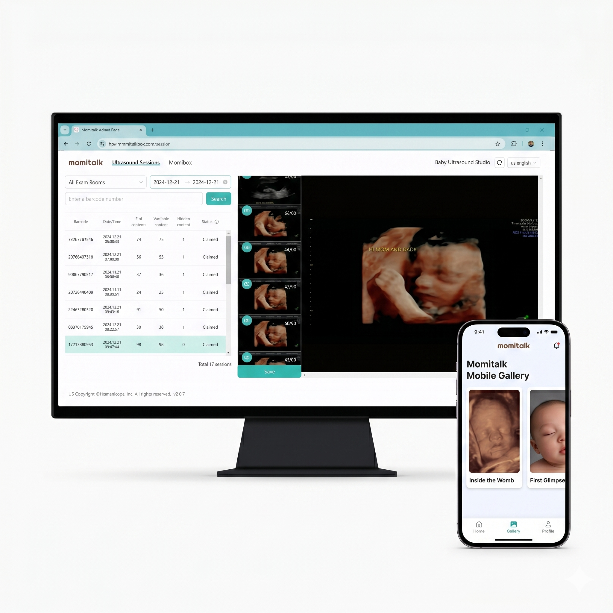 Bomee Core delivering scans instantly to mom's phone